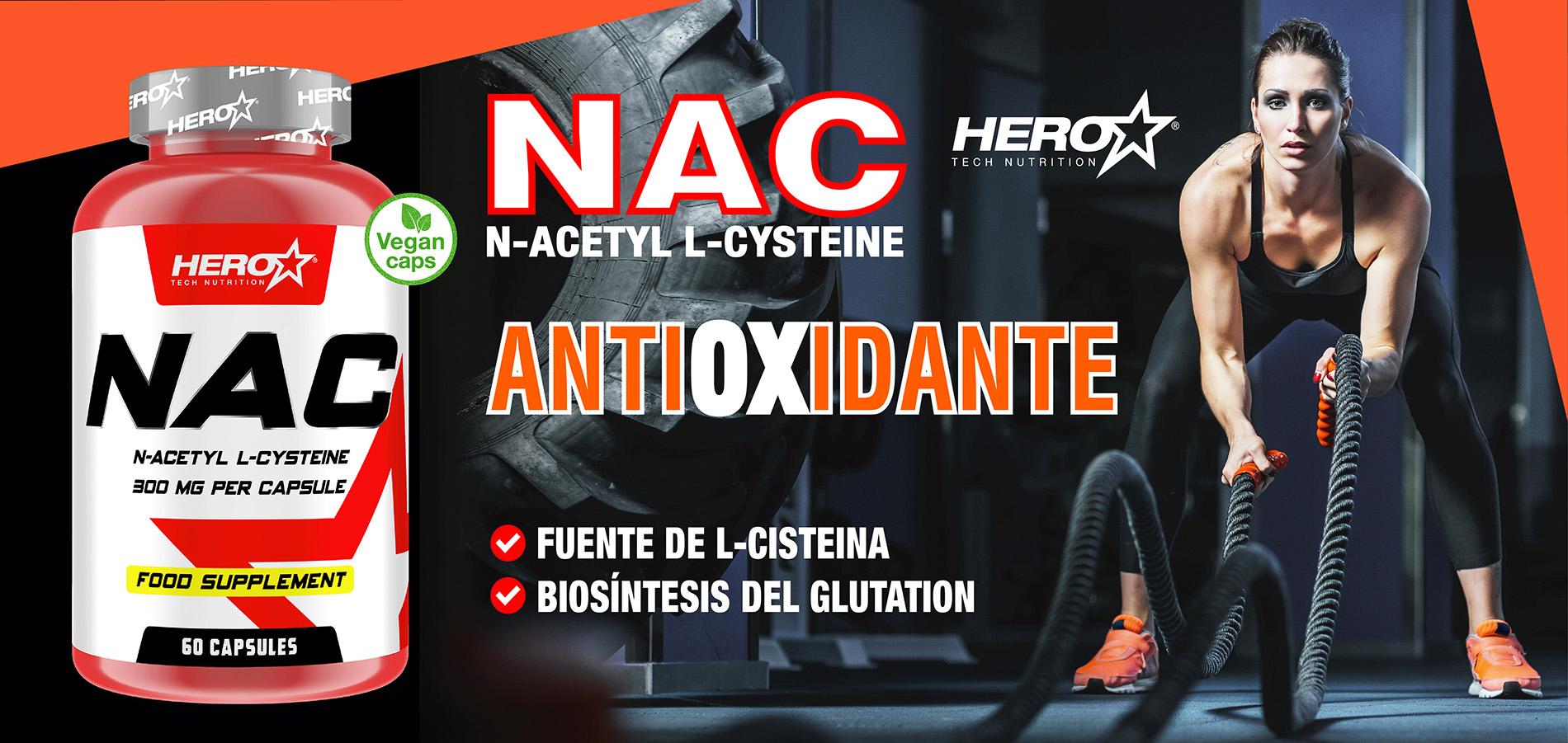 NAC ACETIL CISTEINA ANTIOXIDANTE HERO TECH NUTRITION