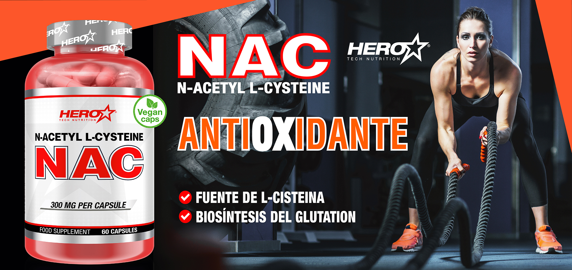 NAC ACETIL CISTEINA ANTIOXIDANTE HERO TECH NUTRITION