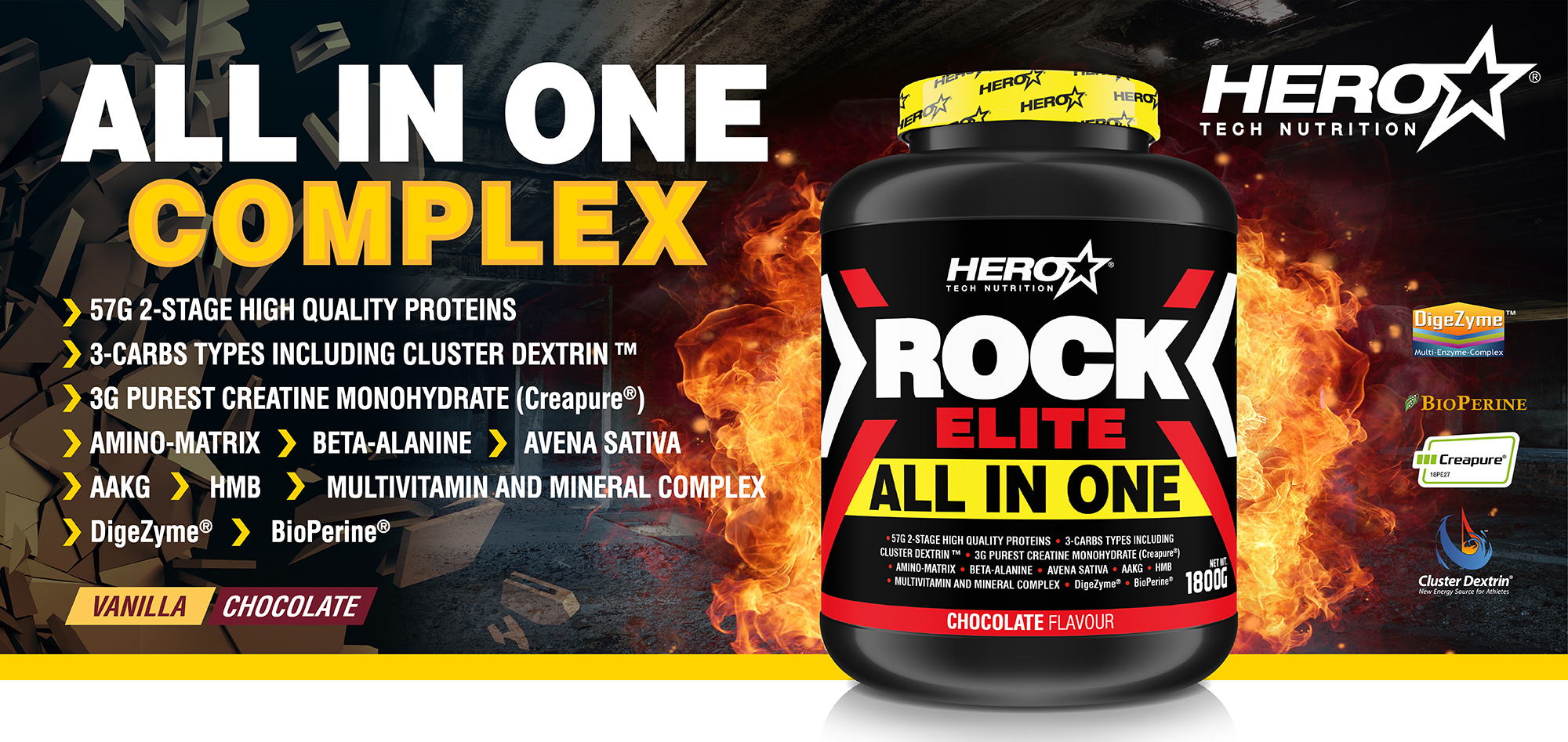 ROCK ELITE ALL IN ONE HERO TECH NUTRITION MUSCLE MASS GROWTH herotechnutrition